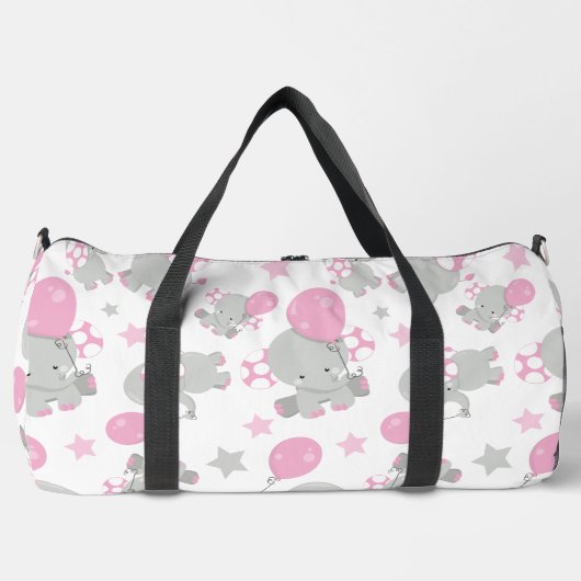 Sac De Sport Pattern of Elephants, Cute Elephants - Pink Gray (Recto)