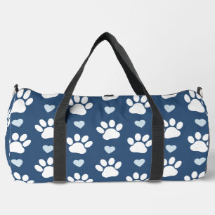 Sac De Sport Pattern of paws, Dog paws, White paws, Blue Hearts