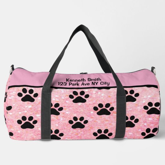 Sac De Sport Pink Glitter Paw Print Pet monogram personalize (Recto)