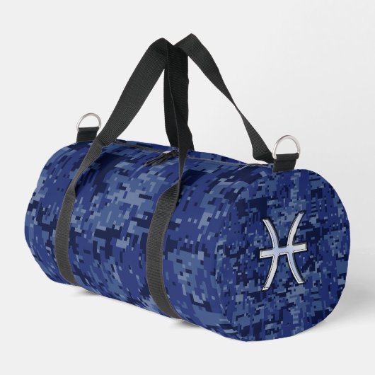 Sac De Sport Pisces Zodiac Sign on Navy Blue Digital Camouflage (Coin gauche)