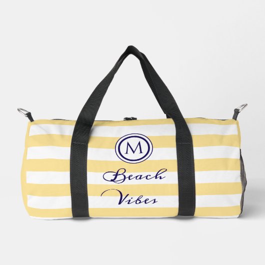 Sac De Sport Plage côtière Vibe jaune blanc rayures Monogramme (Recto)