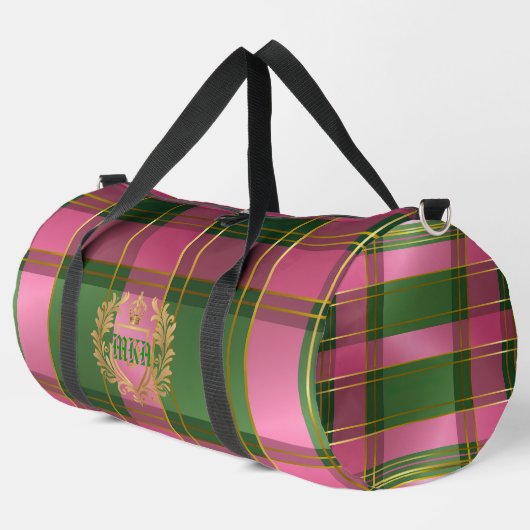 Sac De Sport Plaid Préclassique Rose Vert Monogrammé (Coin gauche)