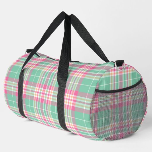 Sac De Sport Plaid vert, rose, violet et blanc (Coin droit)