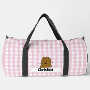 Sac De Sport Pommes de terre marron Gingham rose personnalisé