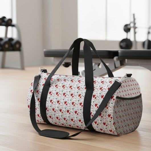 Sac De Sport Red and Black Hand Drawn Doodle Hearts