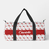 Sac De Sport Red Black Modern Hearts Retro Monogram Name (Recto)