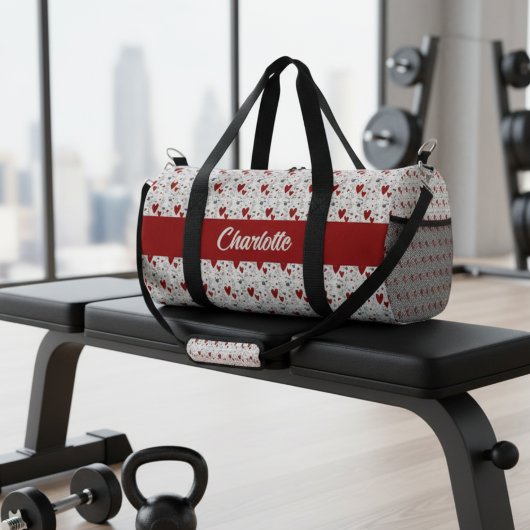 Sac De Sport Red Black Modern Hearts Retro Monogram Name