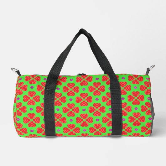 Sac De Sport Red Polka Hearts sur Lime Green Arrière - plan (Recto)
