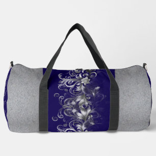 Sac De Sport Résumé Floral Bleu & Gris Personnalisé
