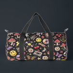Sac De Sport Retro 90s Celestial Psychedelic Pattern with Smile<br><div class="desc">This retro 1990s inspired psychedelic pattern features a fun mix of celestial icons, smiley faces, yin yang symbols, cassette tapes, butterflies, cherries, daisies, and peace signs. The playful doodle style and vintage grunge texture capture the nostalgic spirit of 90s pop culture and retro sticker art. Perfect for fans of trippy...</div>