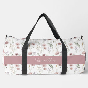 Sac De Sport Sauge verte aquarelle fleur sauvage rose poussiére