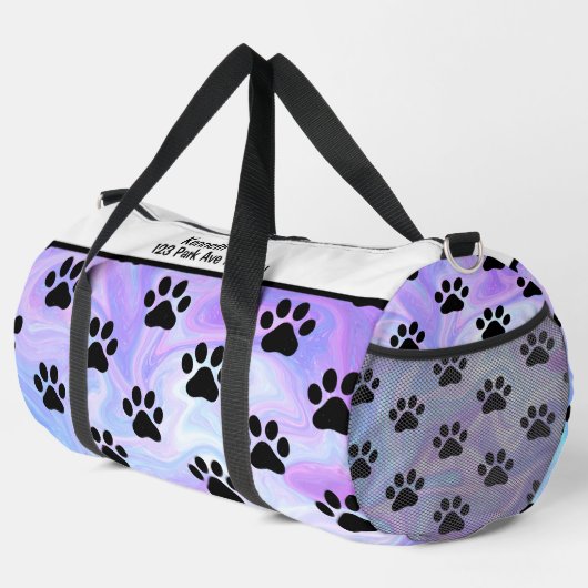 Sac De Sport Swirl Marble Paw Print Pet monogram personalize (Coin droit)
