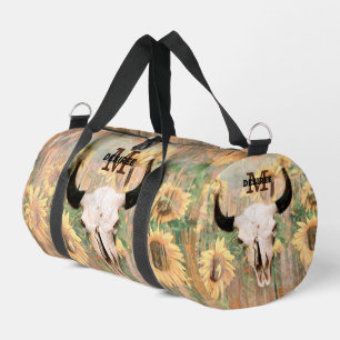Sac De Sport Tournesol rustique Taureau Vache Crâne Monogramme