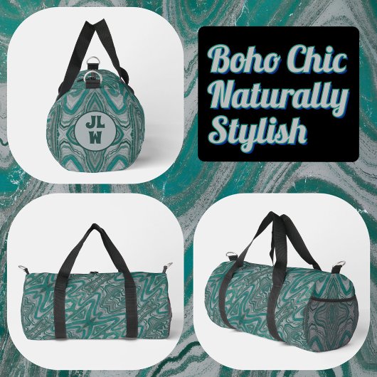 Sac De Sport Turquoise et gris Boho Chic Abstrait