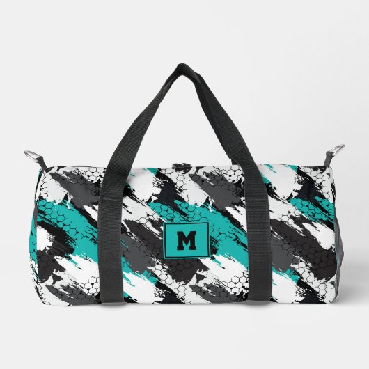 Sac De Sport Turquoise noir blanc Abstrait rayures géométriques (Recto)