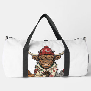 Sac De Sport Vache Highland et poulets de Noël Gravure vintage