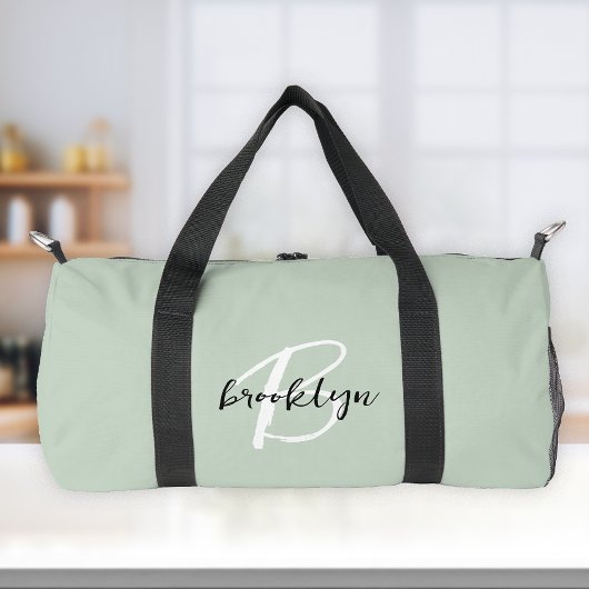 Sac De Sport Vert sauge tendance monogramme script noir et blan