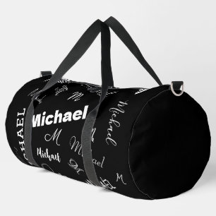 Sac De Sport Votre nom et monogramme motif personnalisé noir