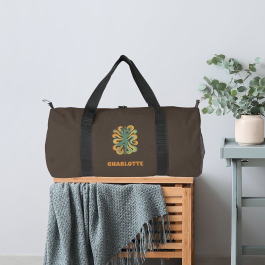 Sac De Sport Yoga pose retro swirls name taupe brown