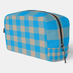Sac de toilette à carreaux bleus et marron