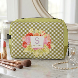 Sac de toilette à carreaux vert printemps chic