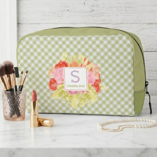 Sac de toilette à carreaux vert printemps chic