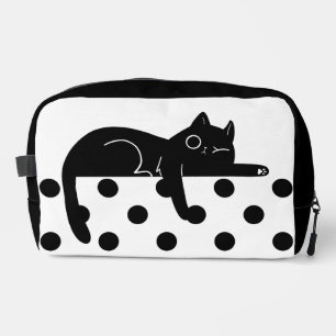 Sac de toilette à pois imprimés chat noir