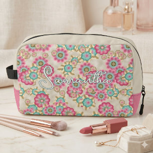 Sac de toilette floral à motif rétro de cerisier é