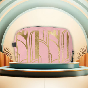 Sac de toilette luxueux Art Déco rose et or