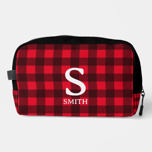 Sac de toilette motif à bison rouge plaid (Recto)