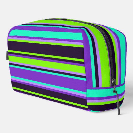 Sac de toilette rayé violet, aqua et chartreuse (Coin droit)