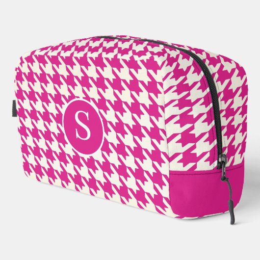 Sac de toilette rose et blanc chaud Houndstooth (Coin droit)