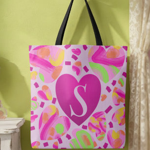 Sac d'école peint à cœur rose monogramme moderne