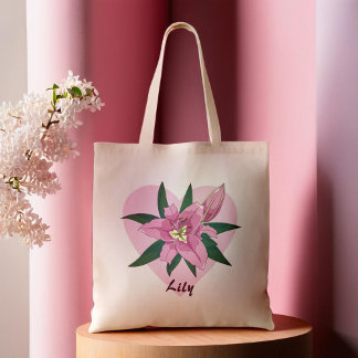 Sac d'épicerie Coeur Douce Rose Fleurissant