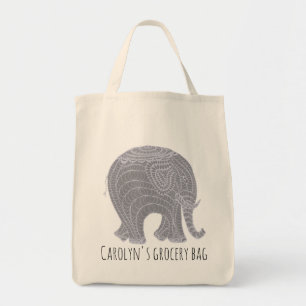 Sac d'épicerie d'éléphant gris, avec votre nom