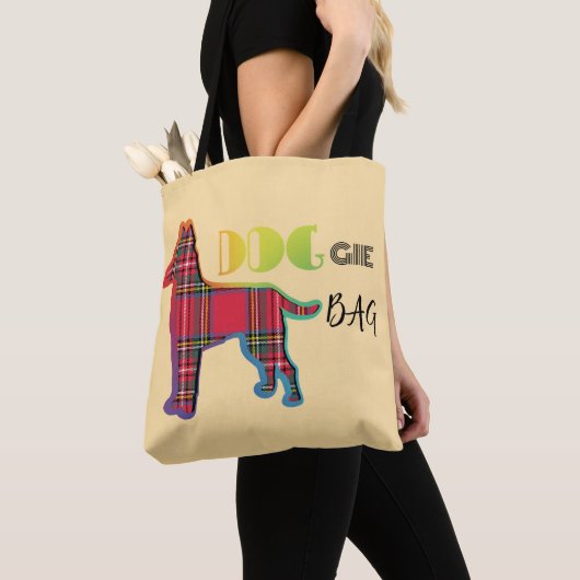Sac Doggie Rouge Plaid Pale Jaune Sac fourre-tout (De près)