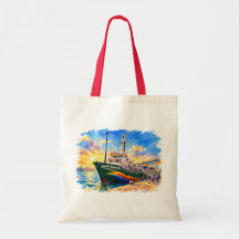 Sac doux rêves aquarelle bateau poignée rouge