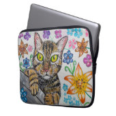 Sac électronique Chat tigré et fleurs (devant gauche)