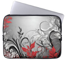 Sac électronique rouge noir et blanc à feuilles et