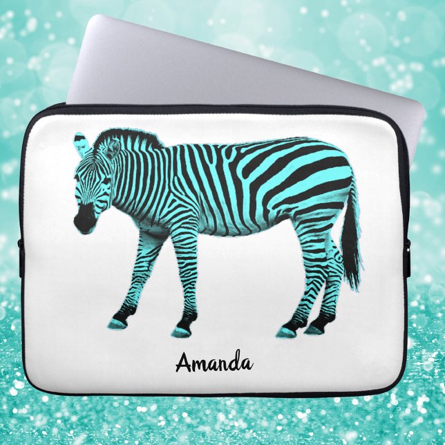 Sac électronique Turquoise Zebra avec votre nom (Créateur téléchargé)
