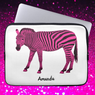 Sac électronique Zebra rose chaud avec votre nom