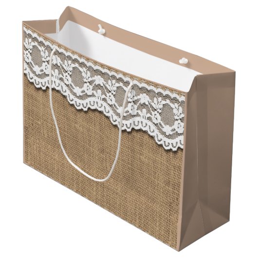 Sac en papier Russe Burlap et dentelle (Devant Angle)