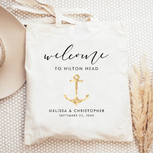 Sac en toile de bienvenue de mariage nautique or