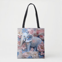 Sac en toile Fourre-tout Eléphant bleu 3D avec fle