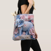 Sac en toile Fourre-tout Eléphant bleu 3D avec fle (De près)