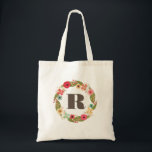 Sac en toile monogramme de la servante en couronne<br><div class="desc">Une couronne de fleurs moderne, contemporaine, audacieuse, graphique et frappante. Personnalisez l'initiale des filles/femmes avec votre propre initiale ou l'initiale de la fille que vous souhaitez acheter ce sac fourre-tout en toile comme cadeau. Il suffit de taper l'exemple monogramme/initial ci-dessus à droite pour voir le changement de type devant vos...</div>