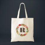 Sac en toile monogramme de la servante en couronne<br><div class="desc">Une couronne de fleurs moderne, contemporaine, audacieuse, graphique et frappante. Personnalisez l'initiale des filles/femmes avec votre propre initiale ou l'initiale de la fille que vous souhaitez acheter ce sac fourre-tout en toile comme cadeau. Il suffit de taper l'exemple monogramme/initial ci-dessus à droite pour voir le changement de type devant vos...</div>