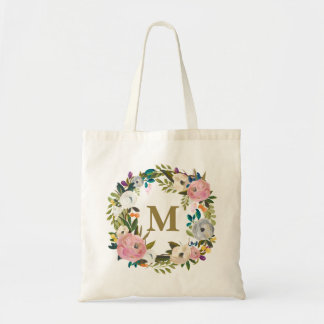 Sac en toile Monogramme personnalisé à la florale 