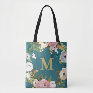 Sac en toile Monogramme personnalisé à la florale