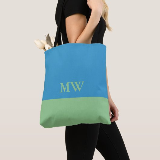 Sac fourre-tout à blocs de couleur monogramme bleu (De près)